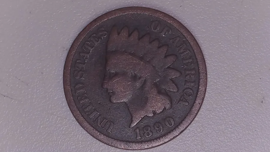 An 1890 Indian Head cent from Jen Mellen's collection, whole coin with the full rim in frame - the framing calibration needs