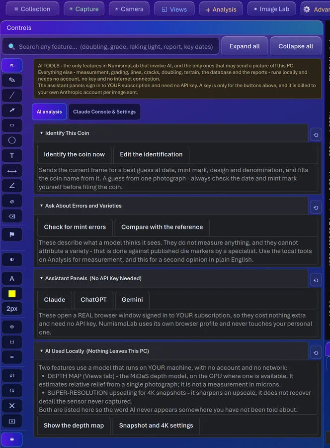ChatGPT and Claude open in CoinScope Pro's built-in browser on your own subscriptions