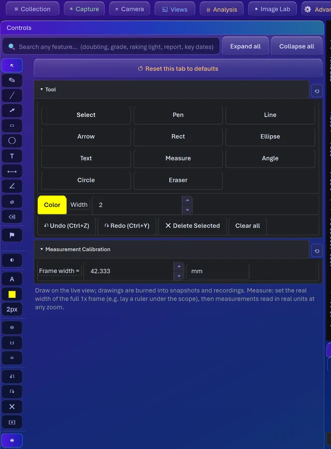 The Annotate tools in CoinScope Pro: arrows, boxes, text and measurement
